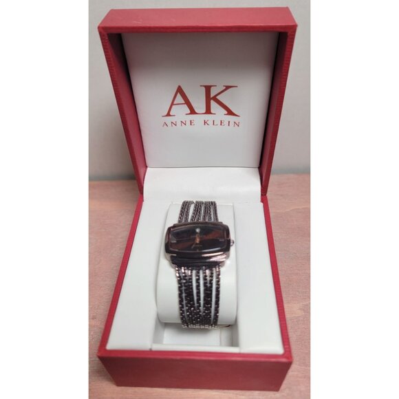 Womens Diamond Accent Gunmetal Watch Anne Klein In Red Gift Box - Picture 1 of 7